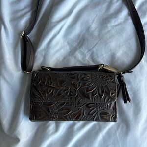 Artisanal Hand-Tooled Floral Leather Crossbody Bag - Dark Brown